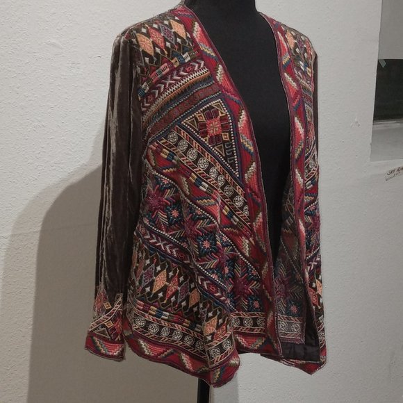 Johnny Was Graphite velour embroidered jacket - Picture 13 of 16